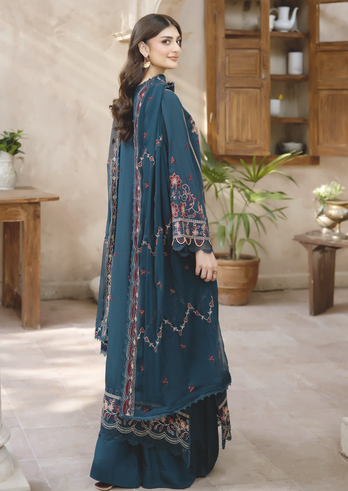 Elegant Embroidered Silk Viscose with Luxury Bamber Chiffon Dupatta