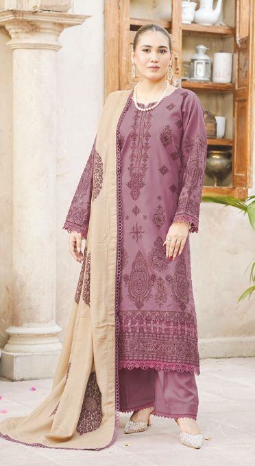 Embroidered Winter Collection with Jacquard Luxury Wool Shawl