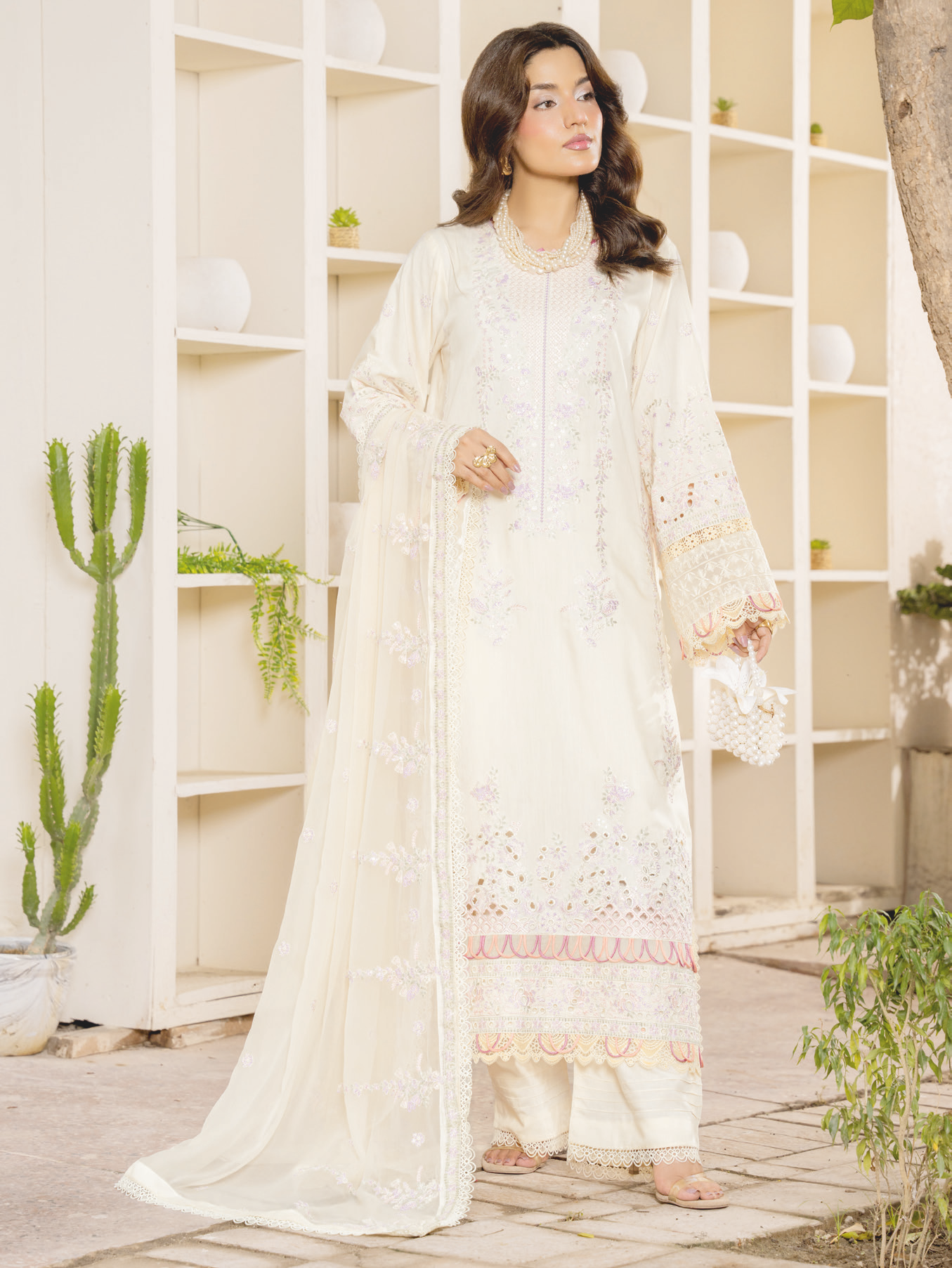 Premium Embroidered Silk Viscose Unstitched Suit with Embroidered Dupatta