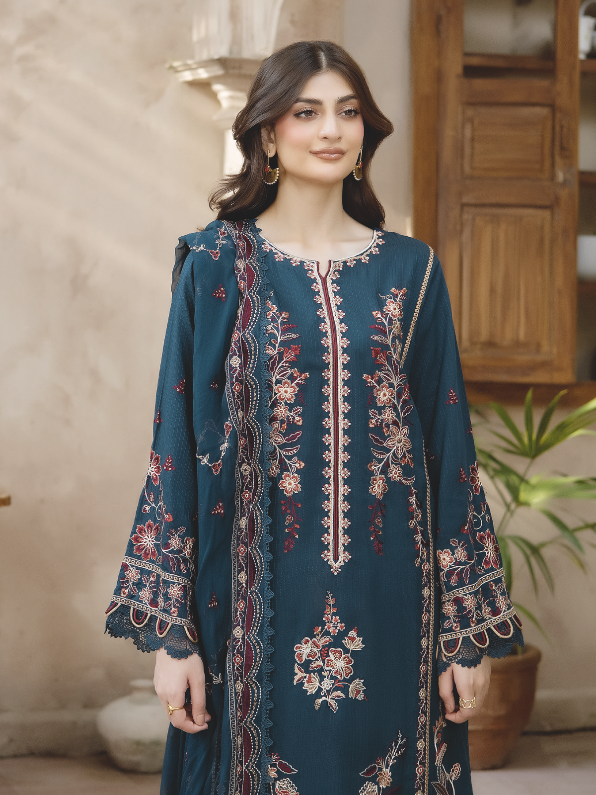 Elegant Embroidered Silk Viscose with Luxury Bamber Chiffon Dupatta