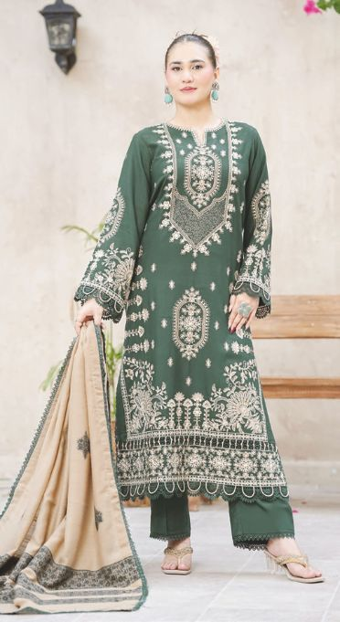 Embroidered Luxury Winter Suit with Premium Jacquard Wool Shawl