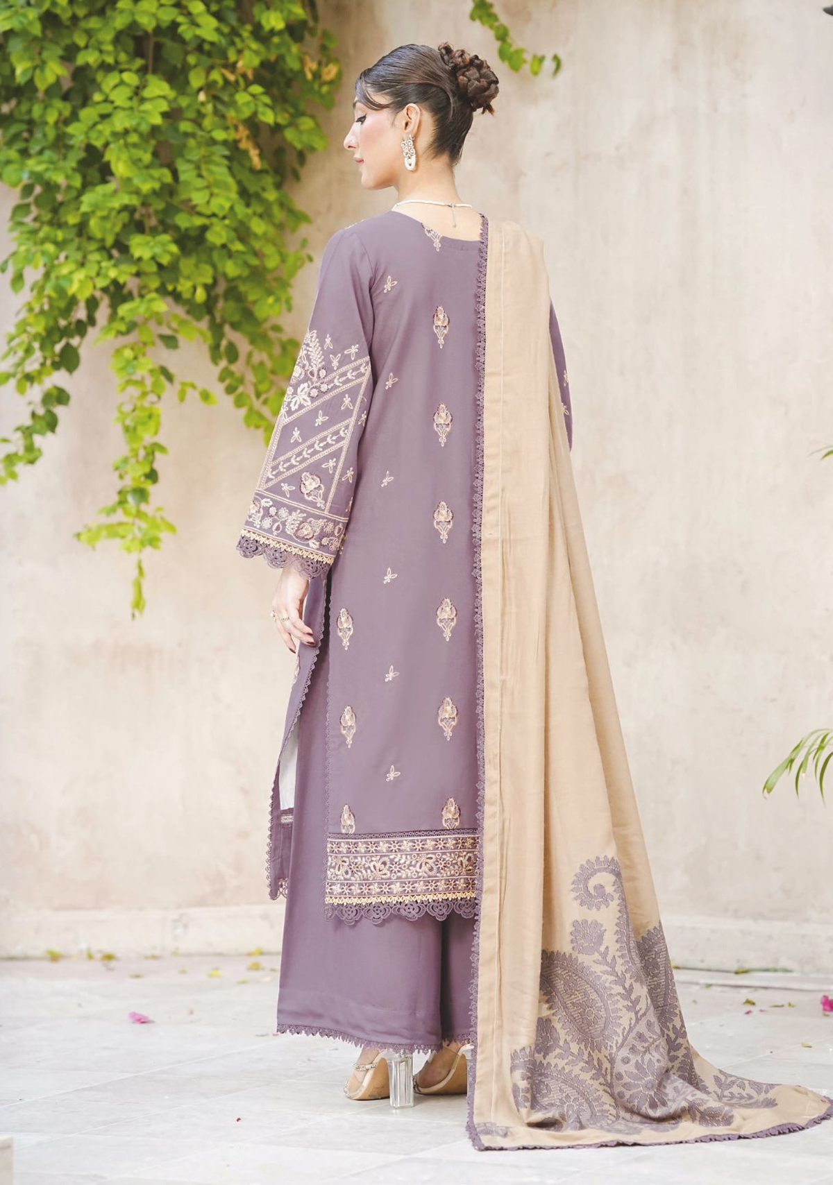 Designer Embroidered Winter 3-Piece with Jacquard Luxury Wool Shawl