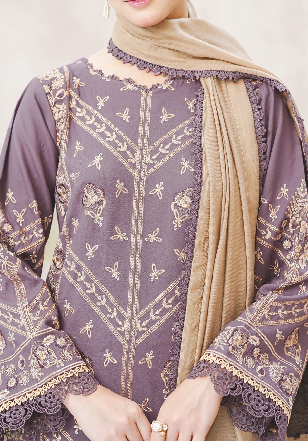 Designer Embroidered Winter 3-Piece with Jacquard Luxury Wool Shawl
