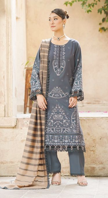 Premium Embroidered Winter 3-Piece Suit with Luxury Jacquard Shawl