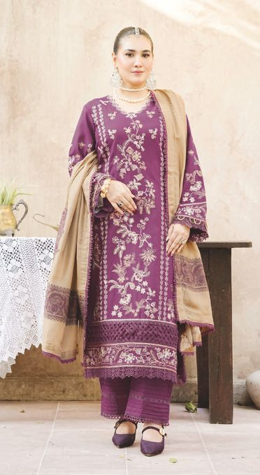 Designer Embroidered Winter 3-Piece with Jacquard Luxury Wool Shawl