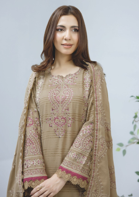 Traditional Embroidered Winter Suit with Matching Wool Shawl