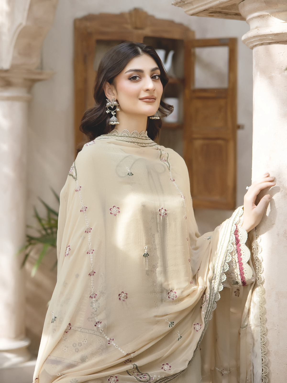 Embroidered Silk Viscose with Embroidered Bamber Chiffon Dupatta