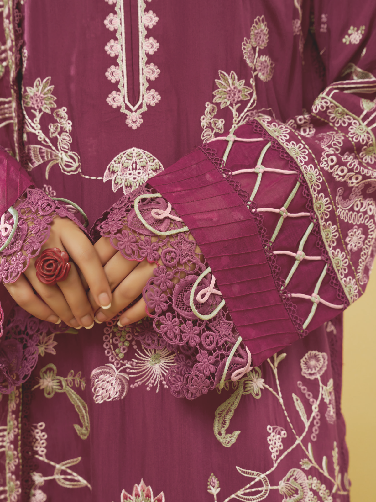 Embroidered Silk Viscose 3 Piece Suit with Embroidered Bamber Chiffon Dupatta