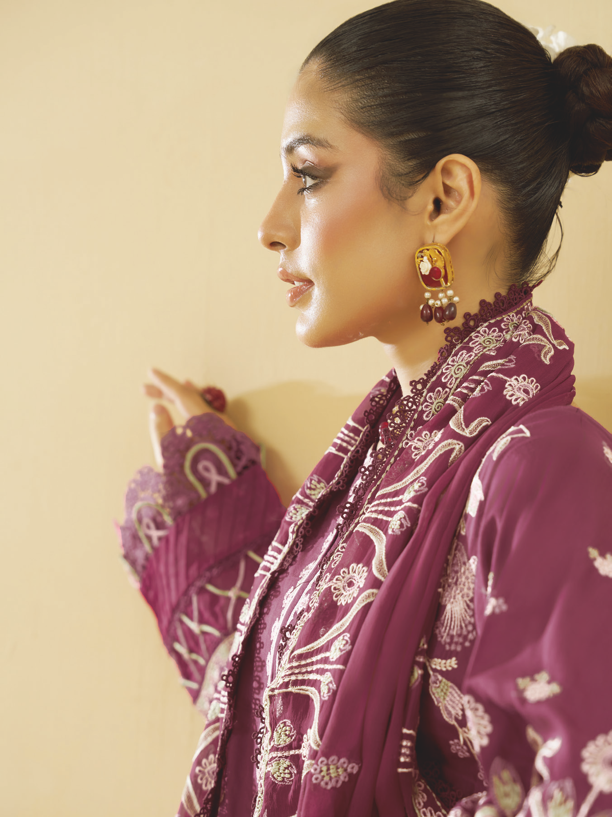 Embroidered Silk Viscose 3 Piece Suit with Embroidered Bamber Chiffon Dupatta