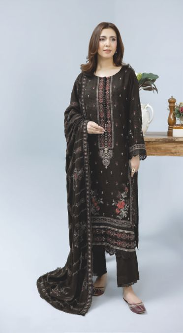 Elegant Embroidered Winter Dress with Luxury Wool Shawl