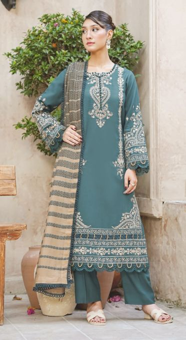 Elegant Embroidered Winter Collection with Jacquard Wool Shawl
