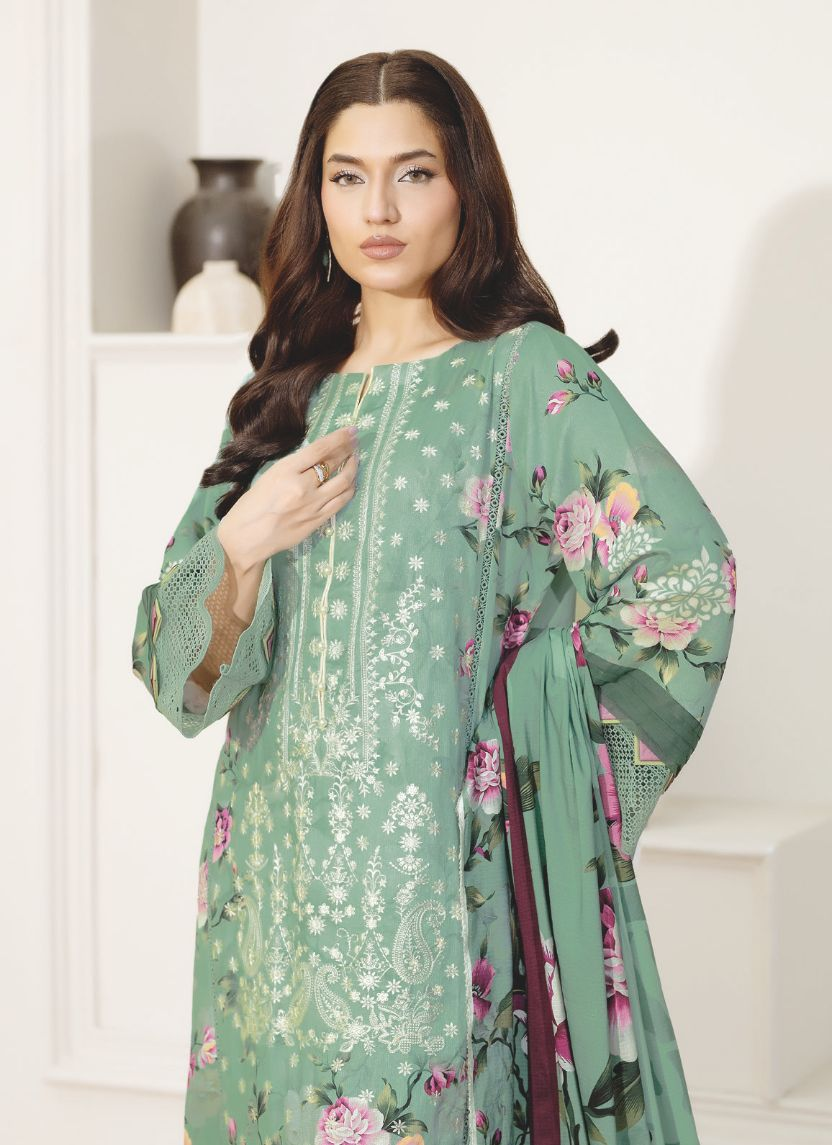 Luxury Staple Slub Embroidered Suit with Printed Shawal – Festive Winter Wear