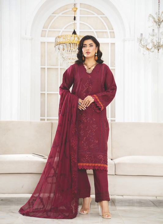 Embroidered Resham Karandi 3 Piece Suit with Chiffon Dupatta