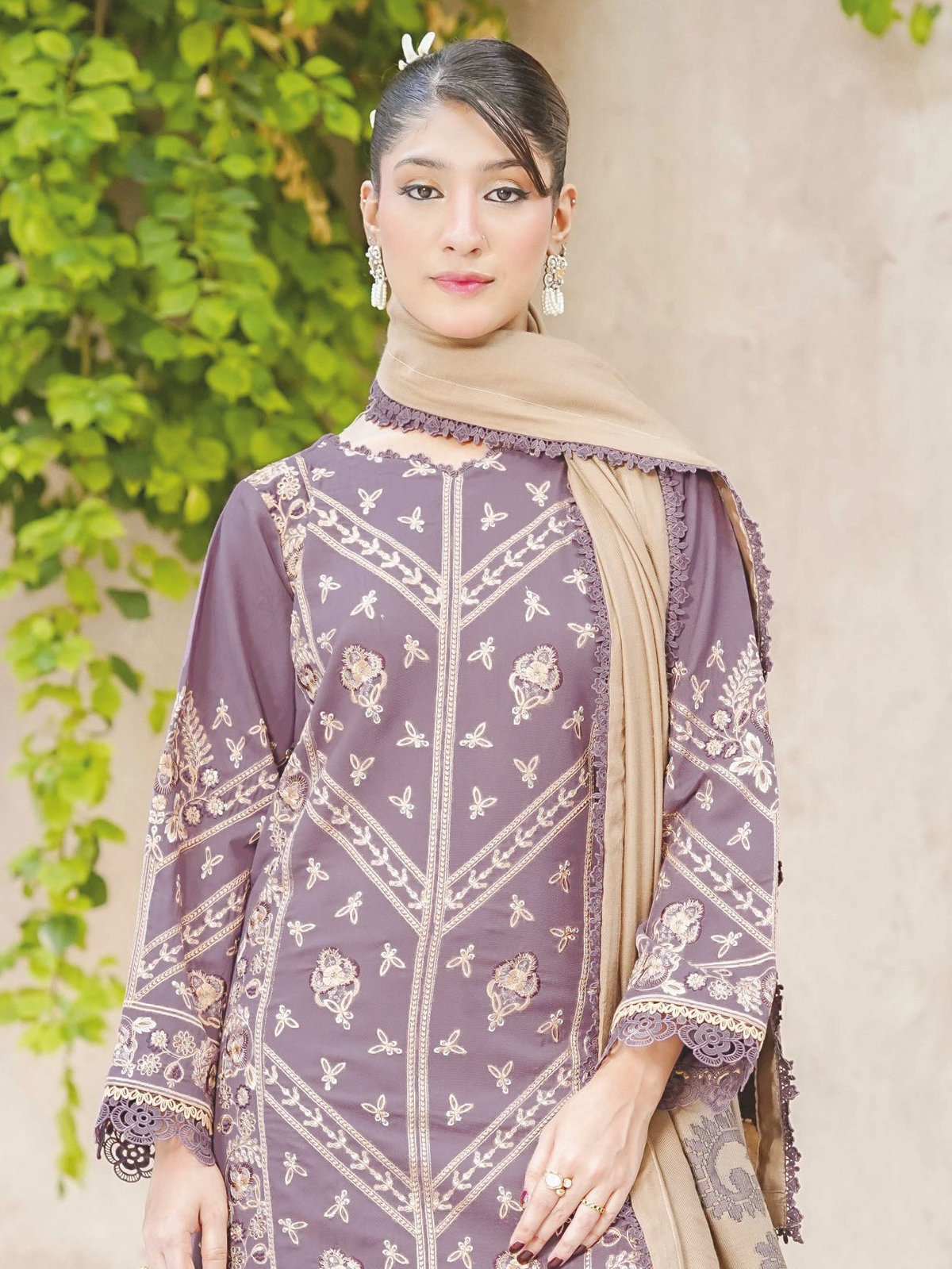 Designer Embroidered Winter 3-Piece with Jacquard Luxury Wool Shawl