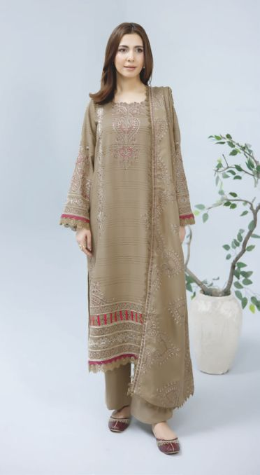 Traditional Embroidered Winter Suit with Matching Wool Shawl