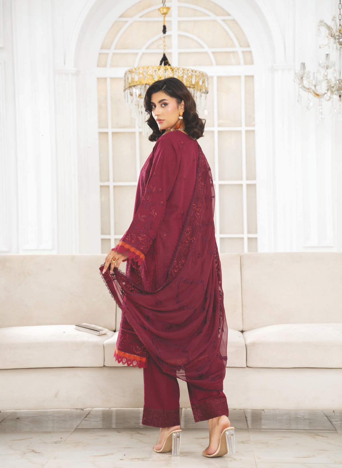 Embroidered Resham Karandi 3 Piece Suit with Chiffon Dupatta