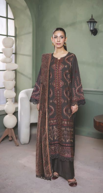Embroidered Winter Suit with Embroidered Shawl