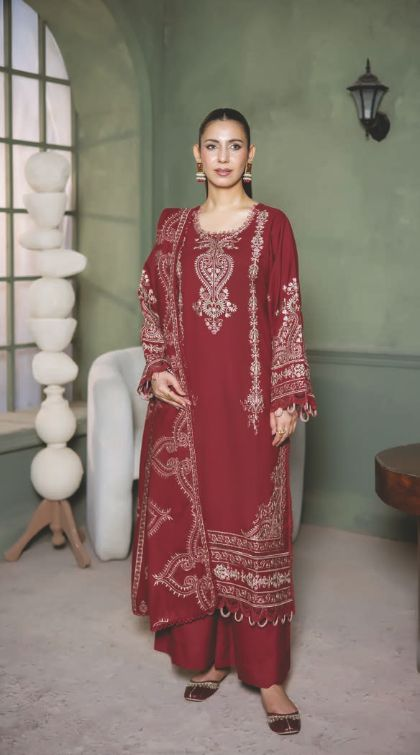 Elegant Embroidered Winter Suit with Shawl