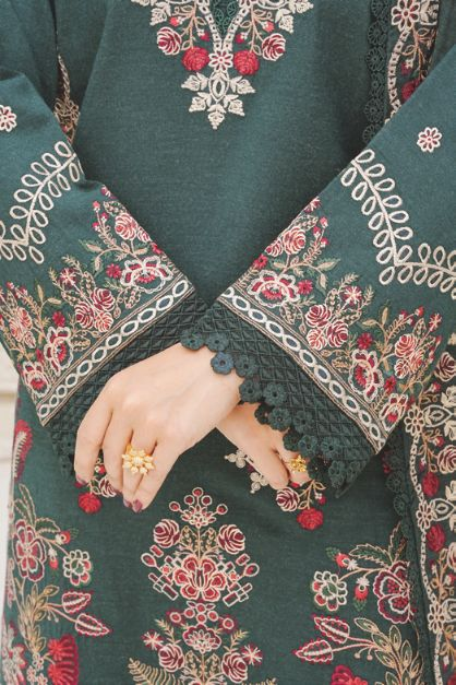Traditional Embroidered Peach Leather 3-Piece Dress with Luxury Shawl