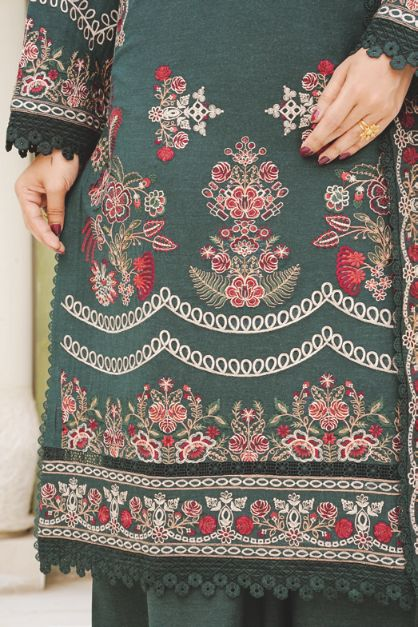 Traditional Embroidered Peach Leather 3-Piece Dress with Luxury Shawl