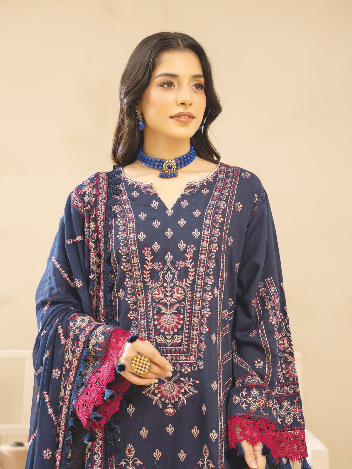 Premium Embroidered Karandi 3 Piece Suit | Resham Embroidery with Bamber Chiffon Dupatta
