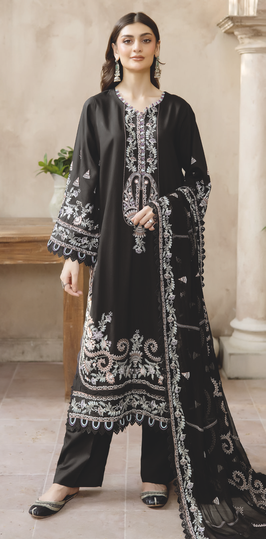 Embroidered Silk Viscose with Embroidered Bamber Chiffon Dupatta