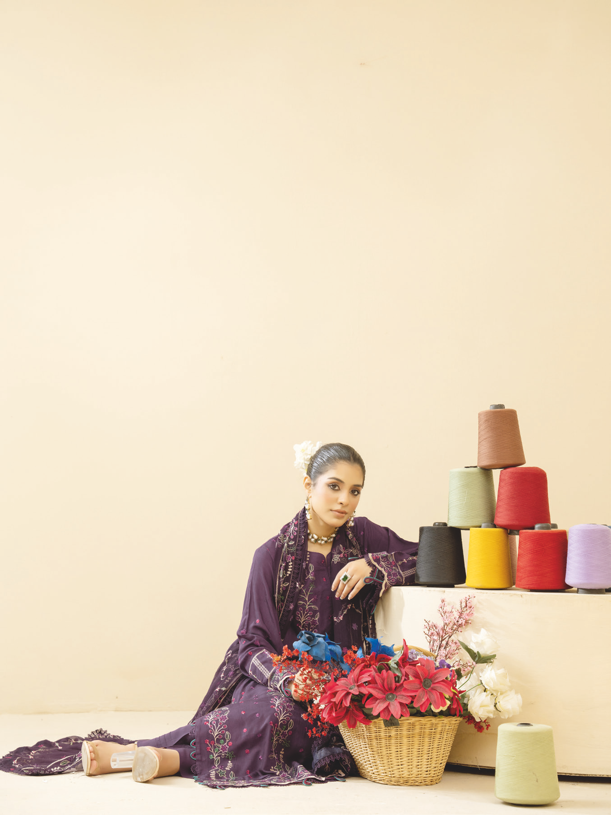 Luxury Winter Embroidered Silk Viscose Suit with Embroidered Chiffon Dupatta