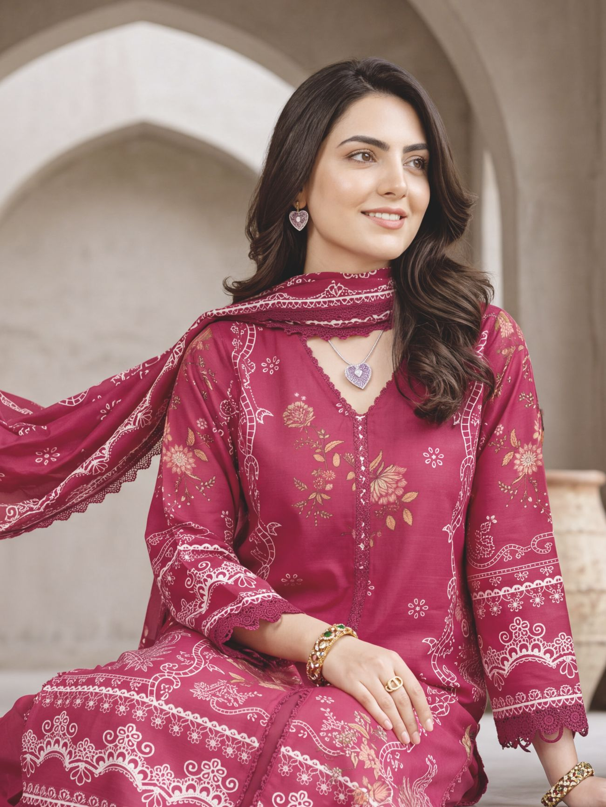 Stylish Printed Winter Dress with Beautiful Matching Shawl