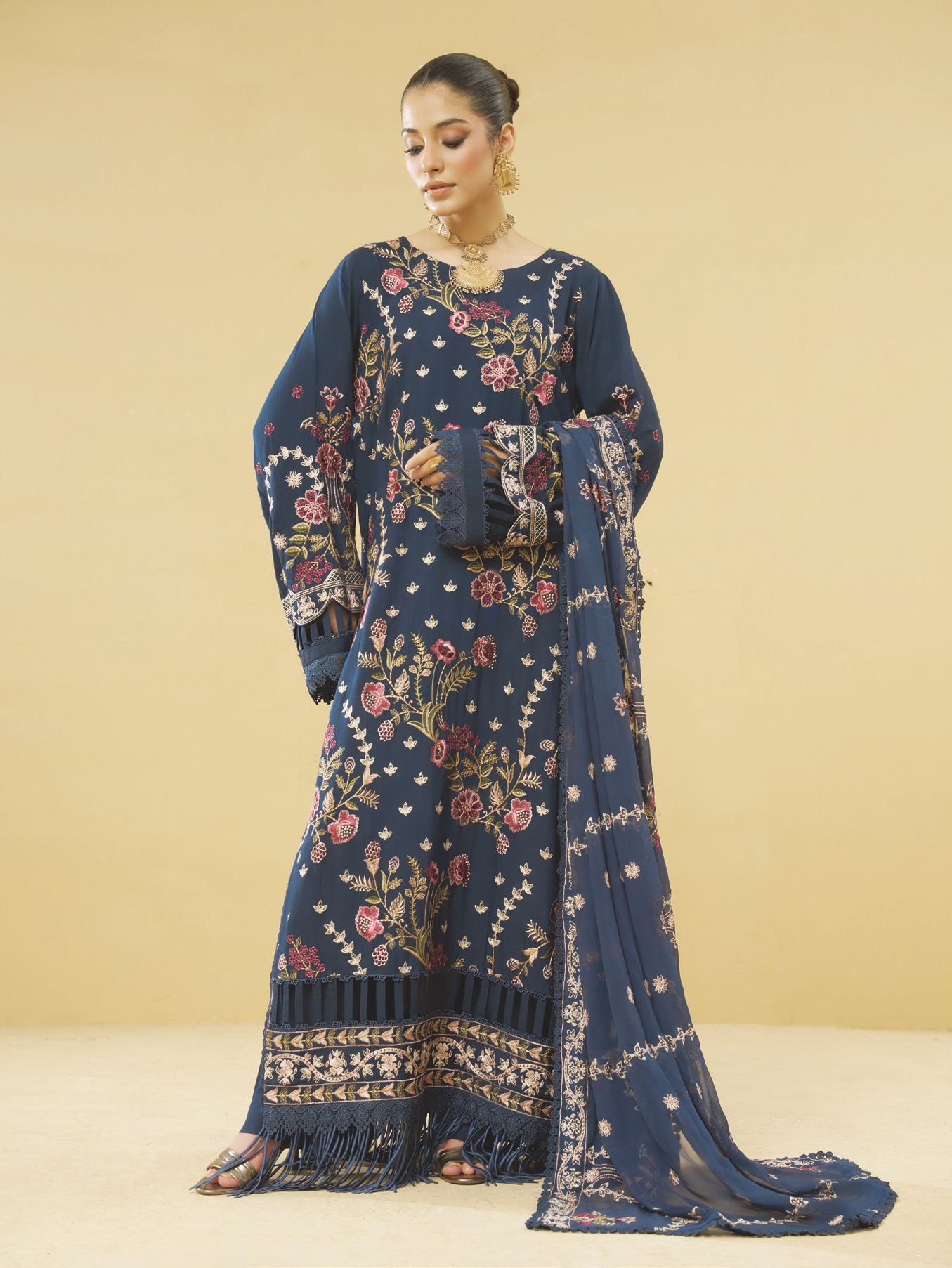Premium Embroidered Silk Viscose Suit for Women | Bamber Chiffon Embroidered Dupatta
