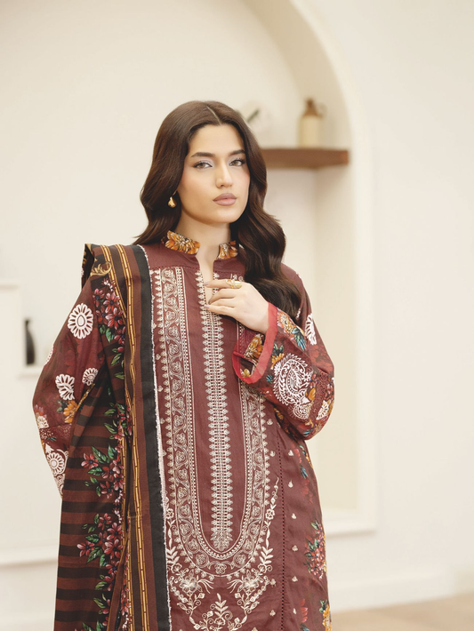 Embroidered Luxury Staple Slub Suit with Printed Shawal – Timeless Pakistani Winter Wear