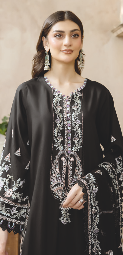 Embroidered Silk Viscose with Embroidered Bamber Chiffon Dupatta