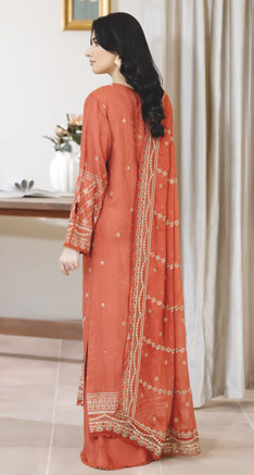 Embroidered Silk Viscose 3 Piece Suit with Embroidered Bamber Chiffon Dupatta