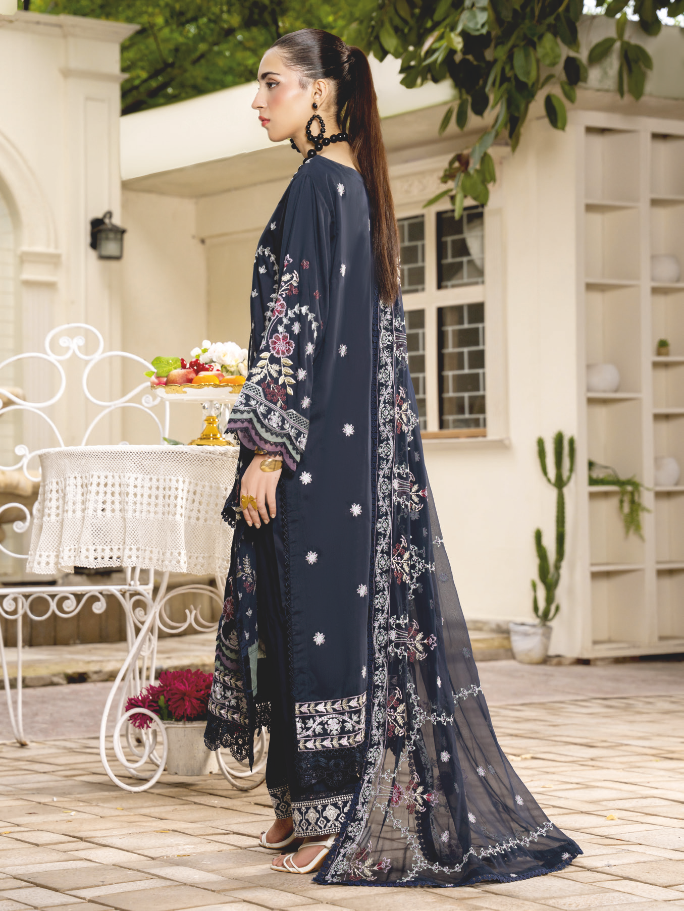 Designer Embroidered Silk Viscose Suit with Embroidered Bamber Chiffon Dupatta