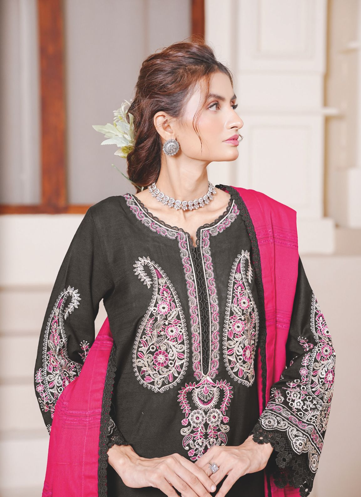 Luxury Embroidered Winter Wear with Premium Jacquard Wool Shawl