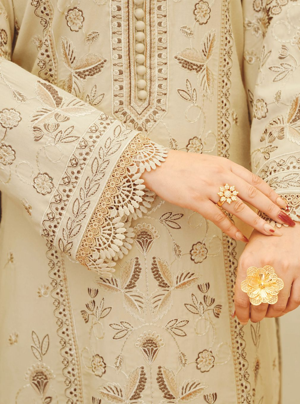 Embroidered Luxury Winter Suit with Jacquard Wool Shawl