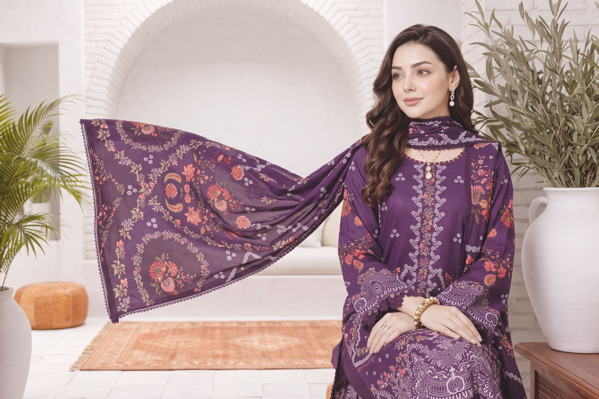 Exclusive Women's Printed Winter Suit with Matching Winter Shawl