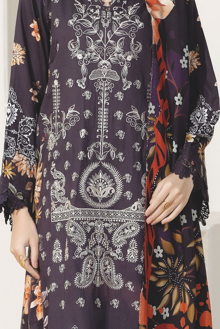 Embroidered Luxury Staple Slub 3-Piece Suit – Printed Shawal & Elegant Embroidery