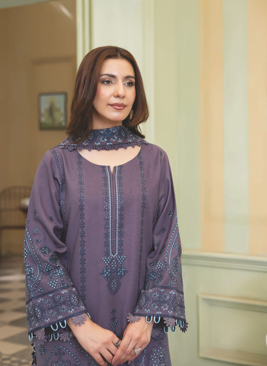 Embroidered Resham Karandi 3-Piece Suit with Bamber Chiffon Dupatta