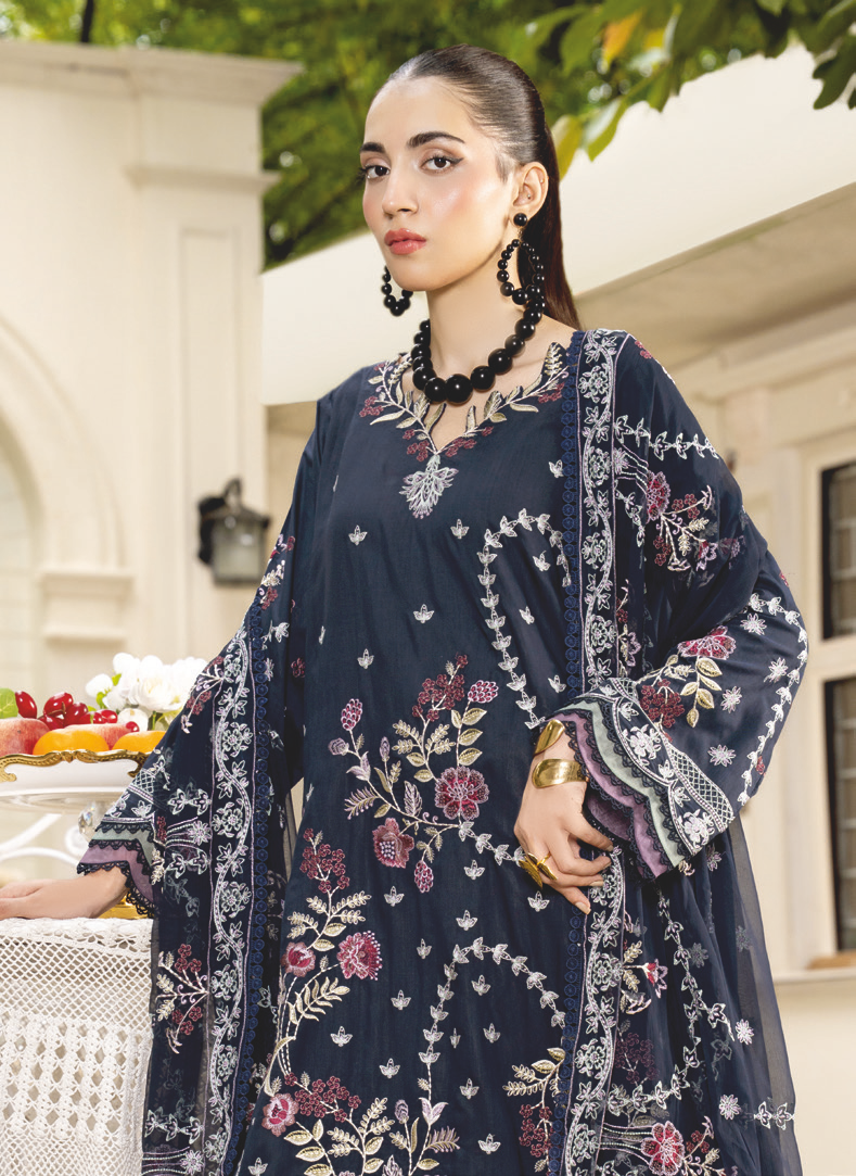 Designer Embroidered Silk Viscose Suit with Embroidered Bamber Chiffon Dupatta