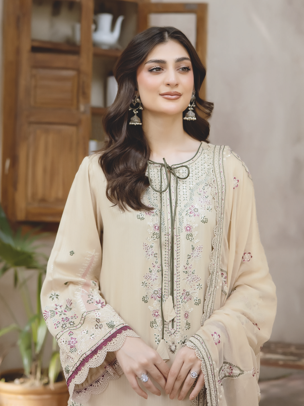 Embroidered Silk Viscose with Embroidered Bamber Chiffon Dupatta