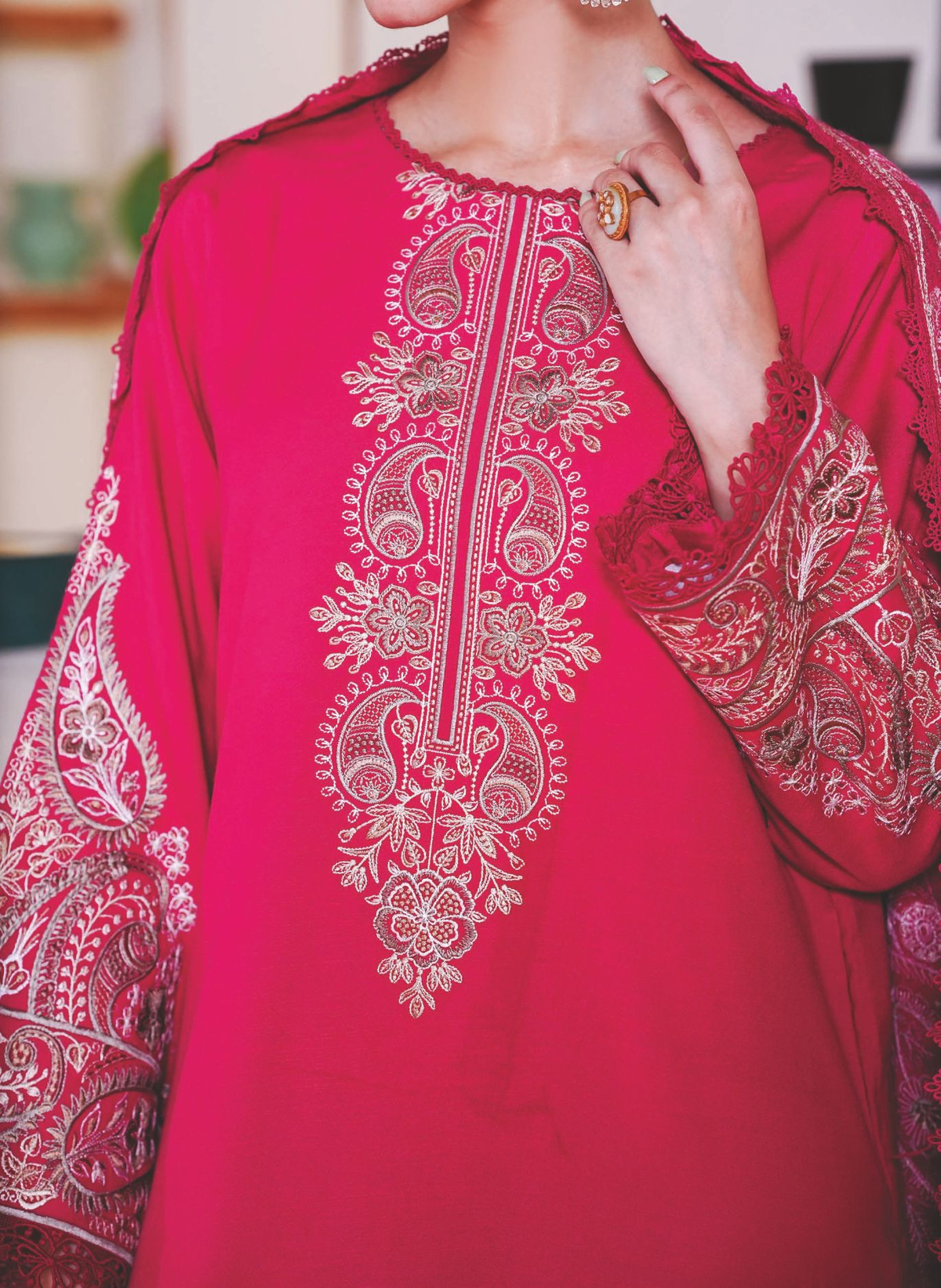 Premium Embroidered Winter Suit with Luxury Shawl