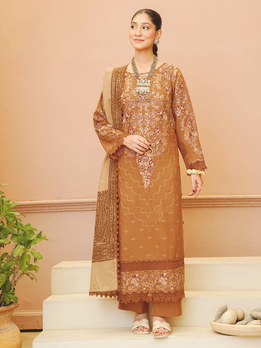 Luxury Embroidered Winter Wear with Jacquard Wool Shawl