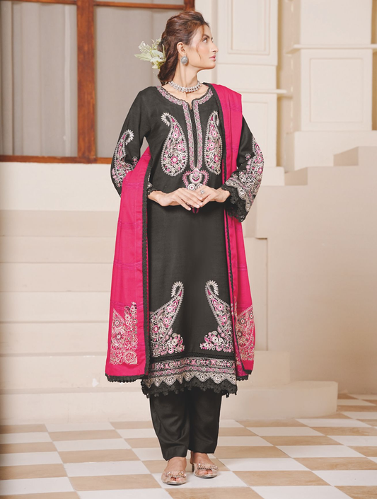 Luxury Embroidered Winter Wear with Premium Jacquard Wool Shawl
