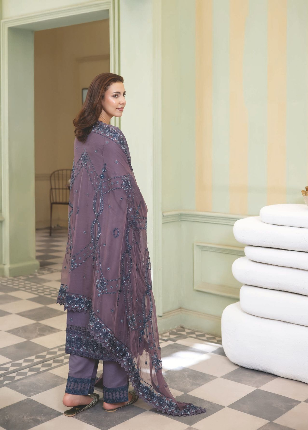 Embroidered Resham Karandi 3-Piece Suit with Bamber Chiffon Dupatta