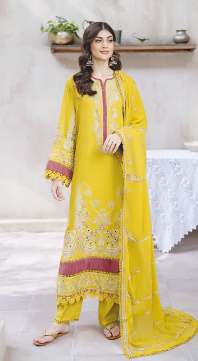 Designer Embroidered Silk Viscose Suit with Embroidered Chiffon Dupatta