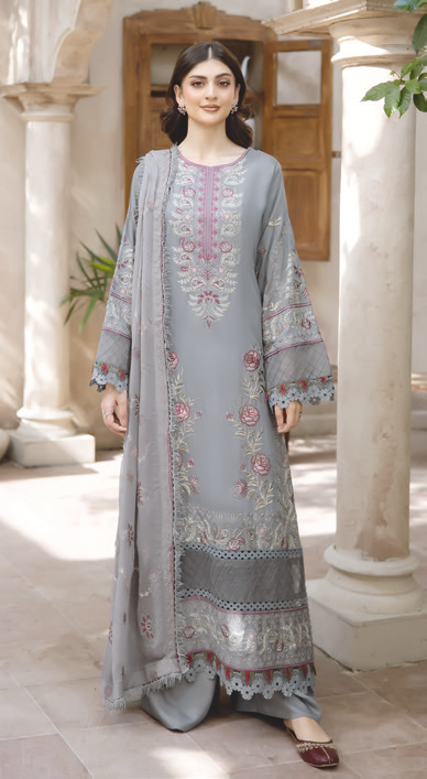 Luxury Embroidered Silk Viscose Suit with Bamber Chiffon Dupatta