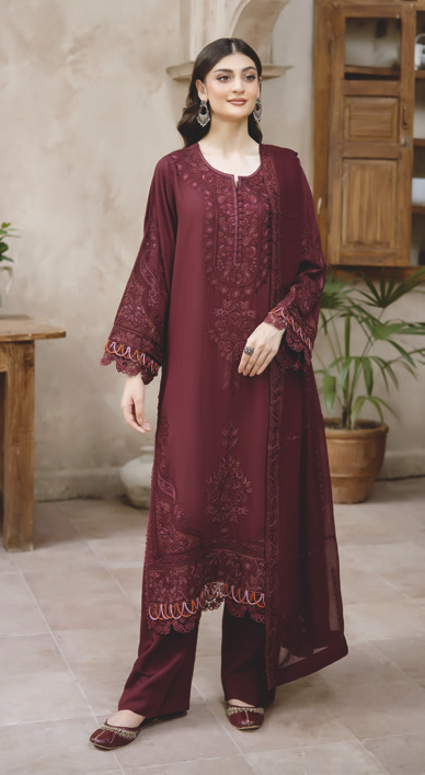 Luxury Silk Viscose Embroidered Suit with Premium Bamber Chiffon Dupatta