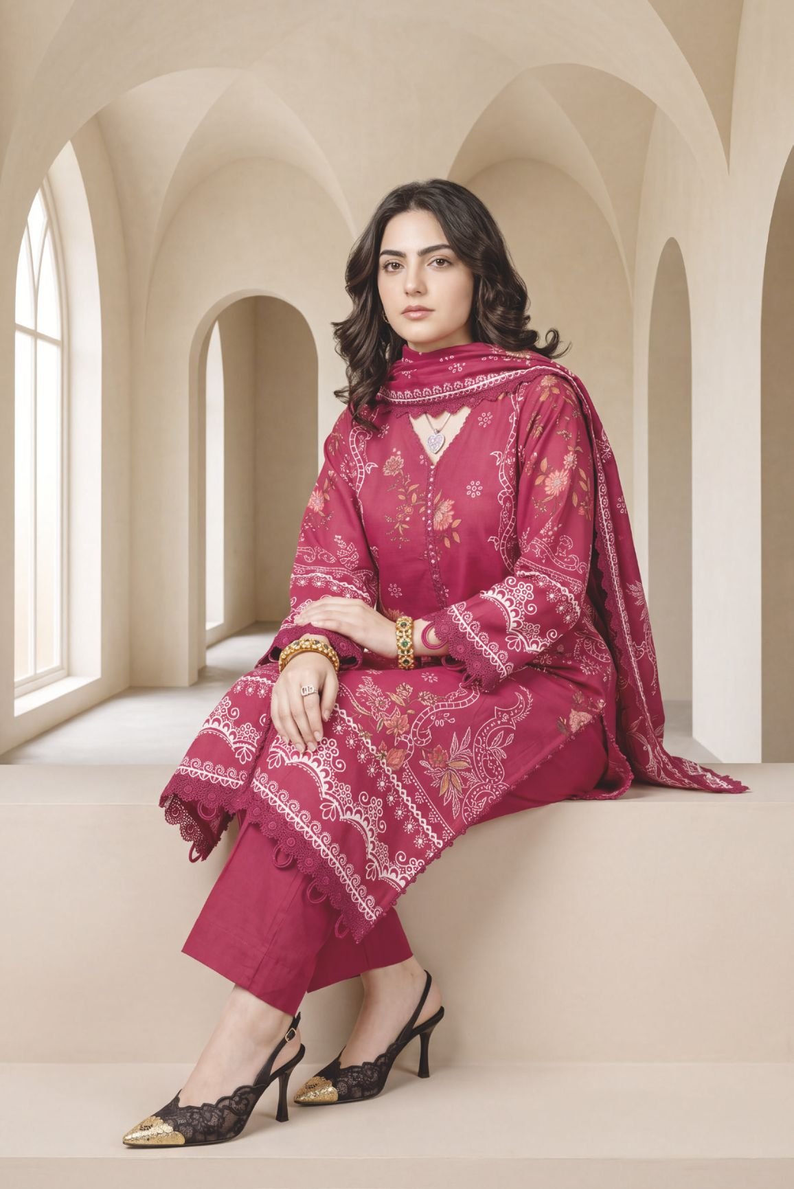 Stylish Printed Winter Dress with Beautiful Matching Shawl