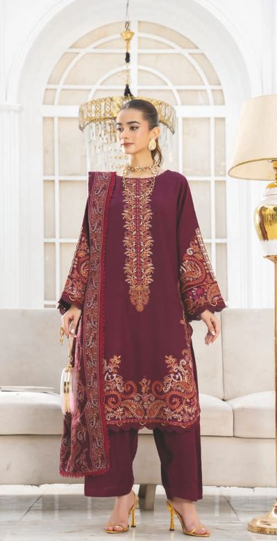 Embroidered Winter Outfit with Embroidered Luxury Shawl