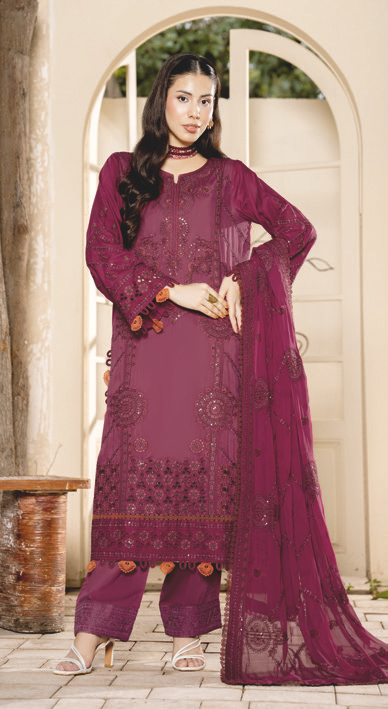Luxury Embroidered Silk Viscose 3-Piece Suit with Bamber Chiffon Dupatta